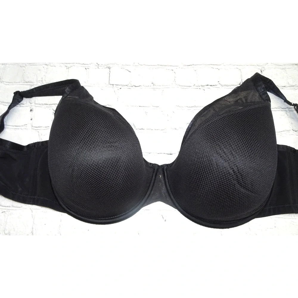 Curvy Couture Women's Plus Size Diamond Net Full Coverage Plunge Bra 38H Black - Picture 7 of 10